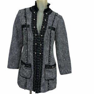 White House Black Market Long Jacket Blazer Embellished Tweed Size 6 Women’s